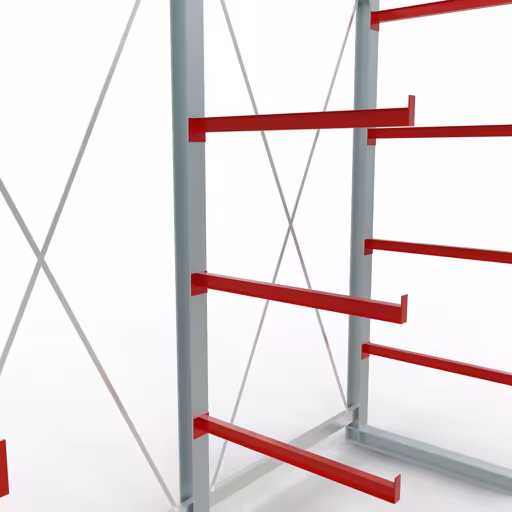 Productafbeelding nr. 10 van artikel K 6000 compleet legbord, eenzijdig, 3000 x 3000 x 1000 mm, RAL 7001 / RAL 3000, 5 opslagniveaus Afbeelding nr. 10 van artikel K 6000 complete stelling, eenzijdig, 3000 x 3000 x 1000 mm, RAL 7001 / RAL 3000, 5 opslagniveaus uit de productgroep draagarmstellingen van Schulte Lagertechnik