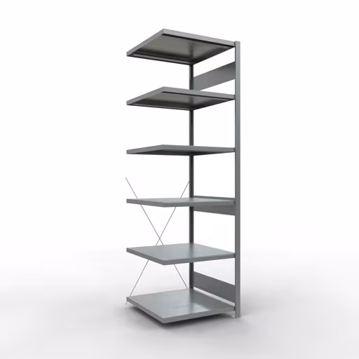 Figuur nr. 12 van het artikel aanbouwrekken, legbordstellingen, insteeksysteem MULTIplus250, 2500 x 750 x 800 mm, 6 legborden, kruisschoor, verzinkt uit de insteeksysteem productgroep van Schulte Lagertechnik.