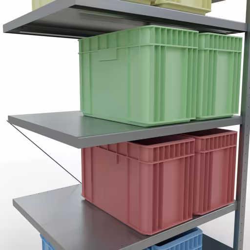 Aanbouwrekken, legbordstellingen, insteeksysteem MULTIplus250, 2000 x 1000 x 800 mm, 5 legborden, kruisschoor, verzinkt van Schulte Lagertechnik met artikelnr. 12985
