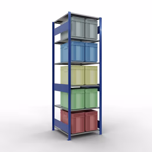 Basisplank, legbord, insteeksysteem MULTIplus150, 2500 x 750 x 800 mm (HxBxD), 6 legborden, lengtestangen, RAL 5010 gentiaanblauw/verzinkt/verzinkt met artikelnr. 12781-75-LR-B Basisplank, legbord, insteeksysteem MULTIplus150, 2500 x 750 x 800 mm, 6 legborden, RAL 5010 gentiaanblauw/verzinkt/verzinkt van Schulte Lagertechnik uit de categorie insteeksystemen