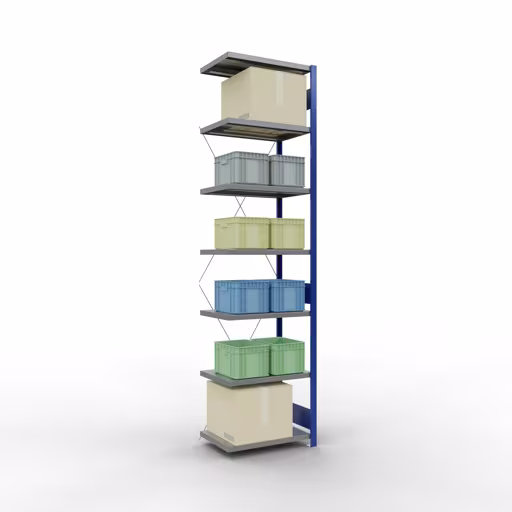 Aanbouwrekken, legbordstellingen, insteeksysteem MULTIplus250, 3000 x 750 x 500 mm, 7 legborden, RAL 5010 gentiaanblauw/verzinkt/verzinkt van Schulte Lagertechnik met artikelnr. 12957-75-B