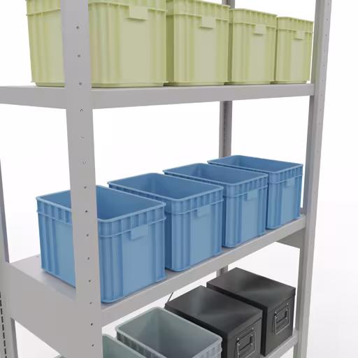 Andere weergave van het artikel Basisplank, legbord, insteeksysteem MULTIplus250, 2500 x 1000 x 400 mm, 6 legborden, kruisschoor, RAL 7035 lichtgrijs uit de categorie insteeksysteem