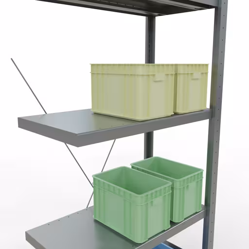 Productafbeelding nr. 10 van het artikel Aanbouwrekken, legbordstellingen, insteeksysteem MULTIplus250, 2000 x 750 x 400 mm (HxBxD), 5 legborden, kruisschoor, verzinkt Afbeelding nr. 10 van het artikel aanbouwrekken, legbordstellingen, insteeksysteem MULTIplus250, 2000 x 750 x 400 mm, 5 legborden, kruisschoor, verzinkt uit de productgroep insteeksysteem van Schulte Lagertechnik.