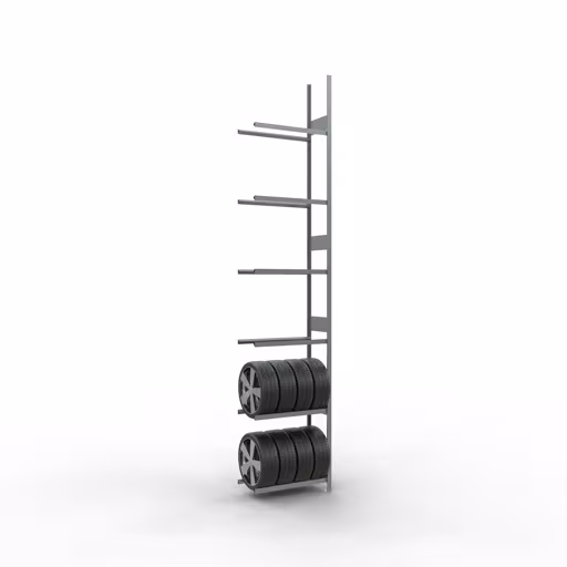 Afbeelding nr. 10 van het artikel aanbouwrek, wielen-/bandenrek, 4500 x 900 x 400 mm, verzinkt, 6 opslagniveaus met 150 kg vakbelasting per niveau uit de productgroep legbordstellingen van Schulte Lagertechnik