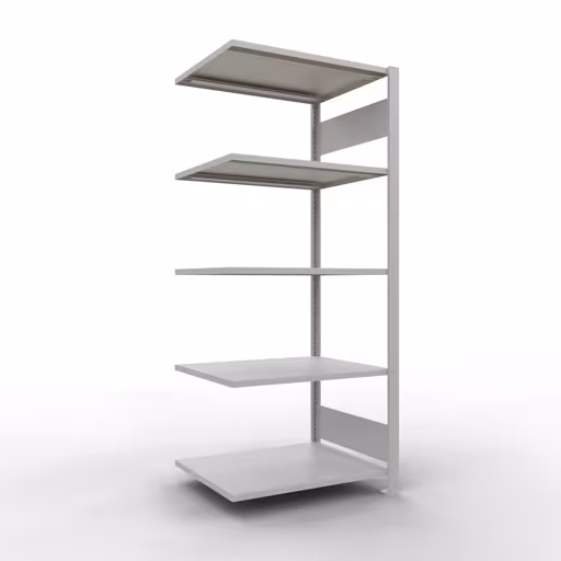 Figuur nr. 11 van het artikel aanbouwrekken, kantoorrekken, insteeksysteem MULTIplus150, 1800 x 750 x 600 mm, 5 planken, lengtestangen, zonder middenaanslag, lichtgrijs uit de productgroep kantoorrekken van Schulte Lagertechnik.