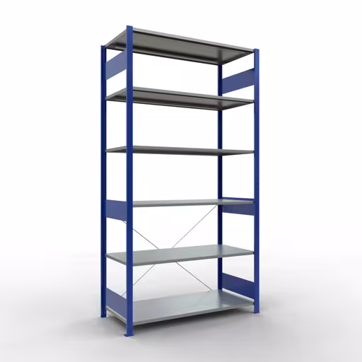Extra afbeelding van het artikel Basisplank, legplank, insteeksysteem MULTIplus150, 2500 x 1300 x 600 mm, 6 legborden, RAL 5010 gentiaanblauw/verzinkt vanaf basisplank