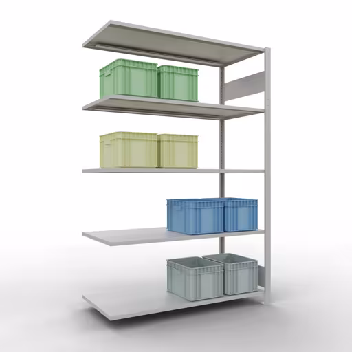 Aanbouwrekken, rekken, insteeksysteem MULTIplus150, 2000 x 1300 x 600 mm, 5 planken, lengtestangen, RAL 7035 lichtgrijs van Schulte Lagertechnik met artikelnr. 32665-130-LR