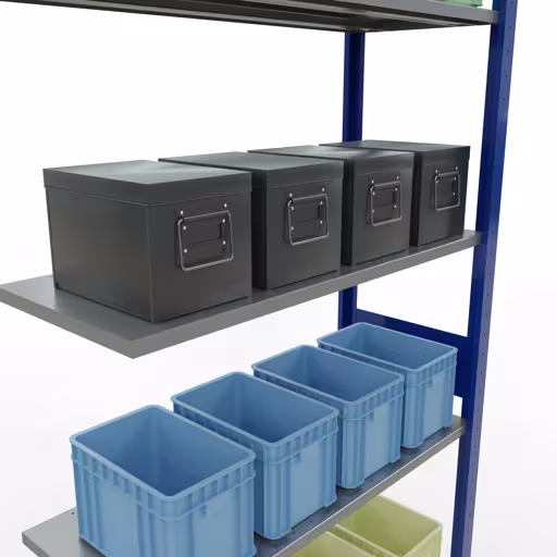 Figuur nr. 12 van het artikel aanbouwrekken, legbordstellingen, insteeksysteem MULTIplus85, 3000 x 1000 x 400 mm, 7 legborden, RAL 5010 gentiaanblauw uit de productgroep insteeksysteem van het merk Schulte Lagertechnik.