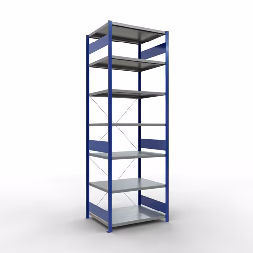 Productafbeelding nr. 14 van het artikel basisplank, legbord, insteeksysteem MULTIplus250, 3000 x 1000 x 800 mm, 7 legborden, kruisschoor, RAL 5010 gentiaanblauw/verzinkt uit het insteeksysteem assortiment van het merk Schulte Lagertechnik