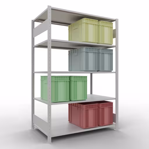 Basisplank, legbord, insteeksysteem MULTIplus150, 2000 x 1300 x 800 mm, 5 legborden, lengtestangen, RAL 7035 lichtgrijs van het merk Schulte Lagertechnik uit het assortiment insteeksysteem