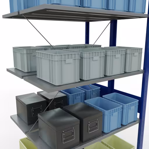 Aanbouwrekken, dubbele rekken, stellingsysteem MULTIplus150, 3000 x 1000 x (2x800) mm (HxBxD), 2x7 planken, kruisschoor, RAL 5010 gentiaanblauw met de GTIN 4058255035311 Aanbouwrekken, dubbele rekken, rekkensysteem MULTIplus150, 3000 x 1000 x (2x800) mm, 2x7 planken, RAL 5010 gentiaanblauw van Schulte Lagertechnik met het artikelnr. 32747-B