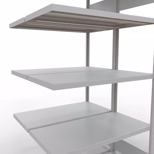 Andere weergave van het artikel Aanbouwplank, dubbele plank, rekkensysteem MULTIplus250, 2000 x 1000 x (2x500) mm, 2x5 planken, lengtestangen, RAL 7035 lichtgrijs uit de categorie rekken