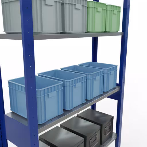 Basisplank, legplank, insteeksysteem MULTIplus150, 2500 x 1000 x 300 mm (HxBxD), 6 legborden, kruisschoor, RAL 5010/verzinkt met GTIN 4004514208828 Basisplank, legbord, insteeksysteem MULTIplus150, 2500 x 1000 x 300 mm, 6 legborden, RAL 5010/verzinkt van Schulte Lagertechnik met artikelnr. 12631-B