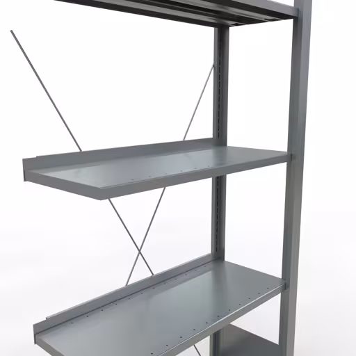 Figuur nr. 8 van het artikel aanbouwrekken, kantoorrekken, insteeksysteem MULTIplus85, 1800 x 750 x 300 mm, 5 legborden, kruisschoor, verzinkt, met aanslagbeugel uit de productgroep kantoorrekken van Schulte Lagertechnik.