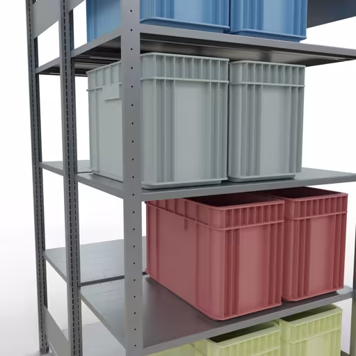 Productafbeelding nr. 16 van het artikel Basisplank, dubbele plank, legplank-insteeksysteem MULTIplus150, 2000 x 1000 x (2x600) mm (HxBxD), 2x5 legborden, lengtestangen, verzinkt Afbeelding nr. 16 van het artikel basisrek, dubbel legbord, legbordinsteeksysteem MULTIplus150, 2000 x 1000 x (2x600) mm, 2x5 legborden, lengtestangen, verzinkt uit de productgroep legbordstellingen van Schulte Lagertechnik