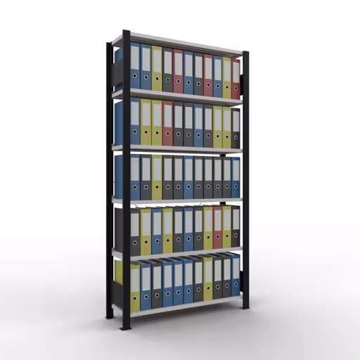 Productafbeelding nr. 12 van het artikel basisplank, kantoorplank, insteeksysteem MULTIplus85, 2000 x 1000 x 300 mm, 6 planken, kruisschoor, met stoplijst, zwart/lichtgrijs Figuur nr. 12 van het artikel basisrek, kantoorrek, insteeksysteem MULTIplus85, 2000 x 1000 x 300 mm, 6 planken, kruisschoor, met stoplijst, zwart/lichtgrijs uit de productgroep kantoorrekken van Schulte Lagertechnik.