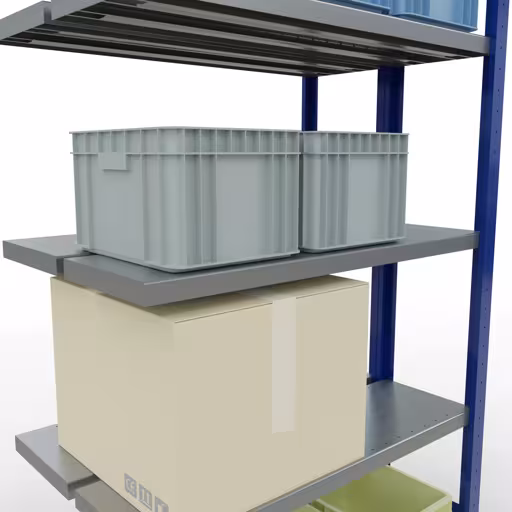 Aanbouwrekken, dubbele rekken, stellingsysteem MULTIplus250, 2000 x 1000 x (2x300) mm (HxBxD), 2x5 planken, lengtebalk, RAL 5010 gentiaanblauw met artikelnr. 33235-B Aanbouwrekken, dubbele rekken, rekkensysteem MULTIplus250, 2000 x 1000 x (2x300) mm, 2x5 planken, lengtestangen, RAL 5010 gentiaanblauw van Schulte Lagertechnik uit de categorie rekken