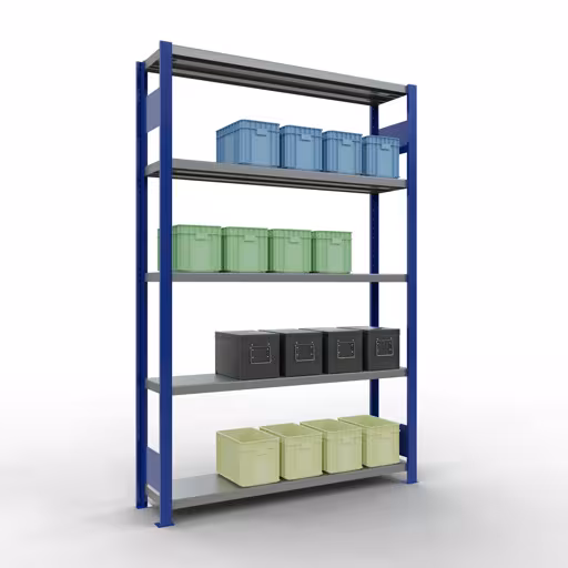 Figuur nr. 12 van het artikel basisrek, legbord, insteeksysteem MULTIplus250, 2000 x 1300 x 300 mm, 5 legborden, lengtestangen, RAL 5010 gentiaanblauw/verzinkt uit de insteeksysteem productgroep van Schulte Lagertechnik.