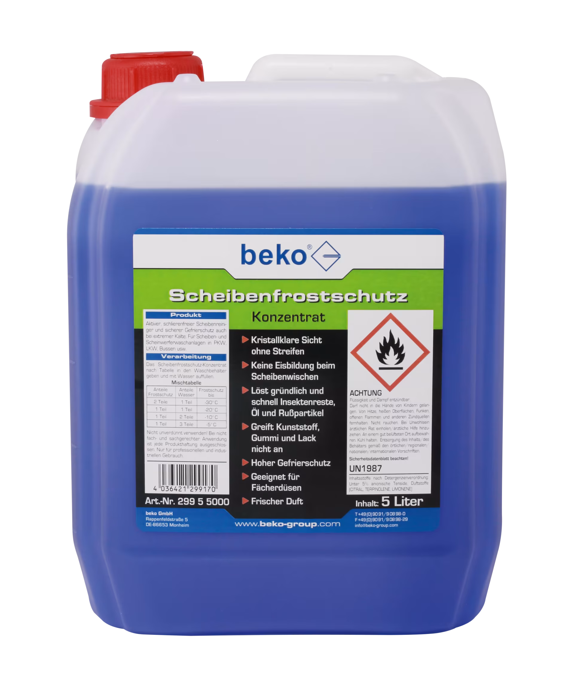 Ruitenantivriesconcentraat 5 l jerrycan van Beko Ruitenantivriesconcentraat 5 l jerrycan uit de voertuigverzorgingsproductcategorie met artikelnr. 299 5 5000