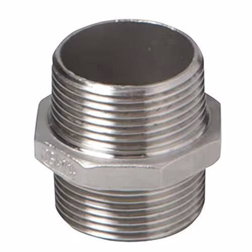 RVS dubbele nippel a/a nr. 280 1/2 inch (AISI 316) / PN16 van Atusa Atusa RVS dubbele nippel AG-AG nr. 280 (AISI 316) / PN16, RVS schroefdraadfittingen, art.nr. I280L003