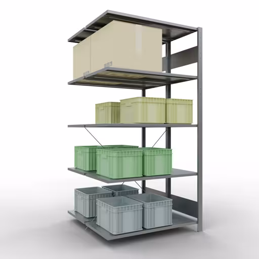 Aanbouwrekken, dubbele rekken, stellingrekken, insteeksysteem MULTIplus150, 2000 x 1000 x (2x500) mm, 2x5 planken, verzinkt van Schulte Lagertechnik met artikelnr. 13755
