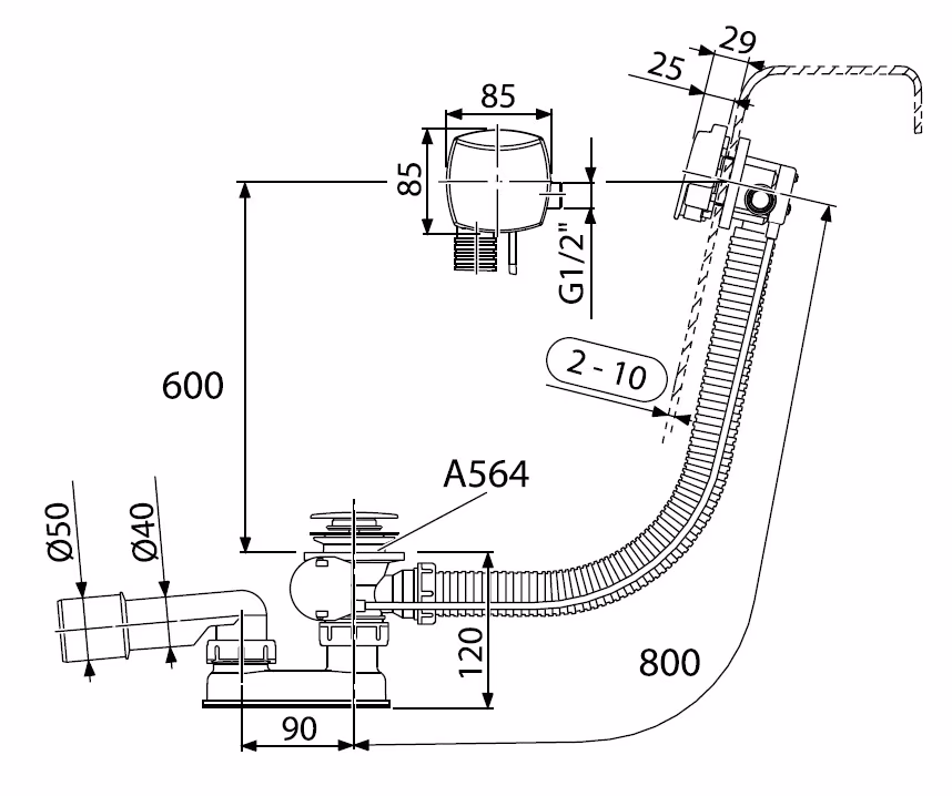 Badafvoer en overloopgarnituur 80cm overloopvulling voor speciale badkuipen van het merk Howatech Badkuip afvoer- en overloopgarnituur 80cm overloopvulling voor speciale badkuipen uit de categorie Badkuippoten & montagetoebehoren met het artikelnummer A564CRM1-80