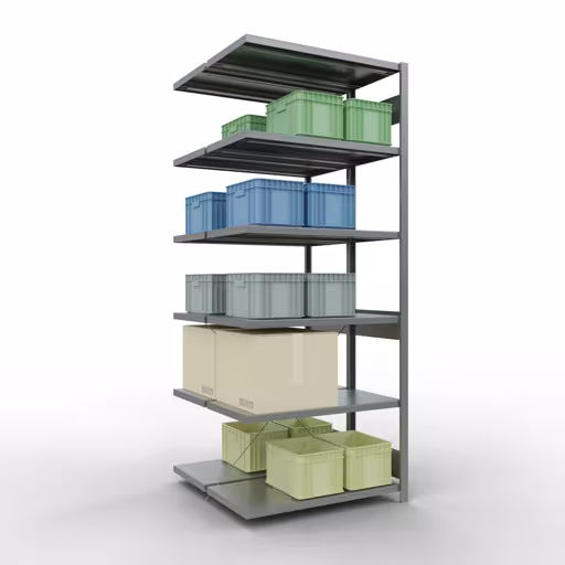 Aanbouwrekken, dubbele rekken, stellingsysteem MULTIplus250, 2500 x 1000 x (2x500) mm, 2x6 legborden, kruisschoor, verzinkt met GTIN 4004514286147 Aanbouwrekken, dubbele rekken, rekkensysteem MULTIplus250, 2500 x 1000 x (2x500) mm, 2x6 planken, kruisschoor, verzinkt van Schulte Lagertechnik met het artikelnr. 14256-A