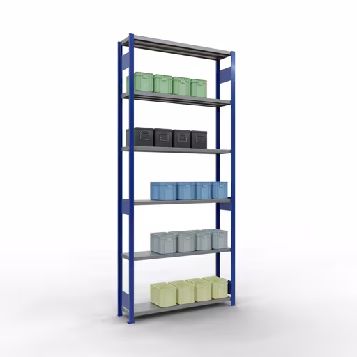 Figuur nr. 12 van het artikel basisrek, legbord, insteeksysteem MULTIplus250, 3000 x 1300 x 300 mm, 7 legborden, lengtestangen, RAL 5010 gentiaanblauw/verzinkt uit de insteeksysteem productgroep van Schulte Lagertechnik.