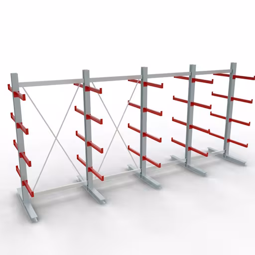 Figuur nr. 9 van het artikel K 3000 complete stelling, dubbelzijdig, 2500 x 5200 x 600 mm, RAL 7001 / RAL 3000, 5 opslagniveaus uit de productgroep draagarmstellingen van het merk Schulte Lagertechnik.
