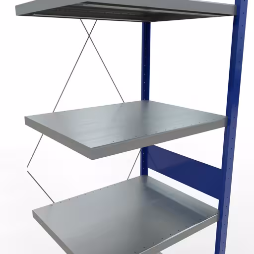 Aanbouwrekken, rekken, insteeksysteem MULTIplus250, 3000 x 750 x 600 mm (HxBxD), 7 legborden, kruisschoor, RAL 5010 gentiaanblauw/verzinkt/verzinkt uit de categorie aanbouwrekken met GTIN 4004514283917 Aanbouwrekken, rekken, insteeksysteem MULTIplus250, 3000 x 750 x 600 mm, 7 legborden, kruisschoor, RAL 5010 gentiaanblauw/verzinkt/verzinkt van Schulte Lagertechnik uit het assortiment insteeksysteem