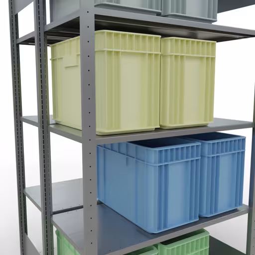 Figuur nr. 9 van het artikel basisrek, dubbel legbord, legbordinsteeksysteem MULTIplus150, 2000 x 1000 x (2x500) mm, 2x5 legborden, verzinkt uit de productgroep legbordstellingen van Schulte Lagertechnik.