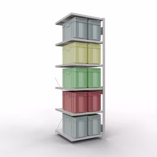 Figuur nr. 15 van het artikel aanbouwrekken, legbordstellingen, insteeksysteem MULTIplus250, 2500 x 750 x 800 mm, 6 legborden, kruisschoor, RAL 7035 lichtgrijs uit de insteeksysteem productgroep van Schulte Lagertechnik.