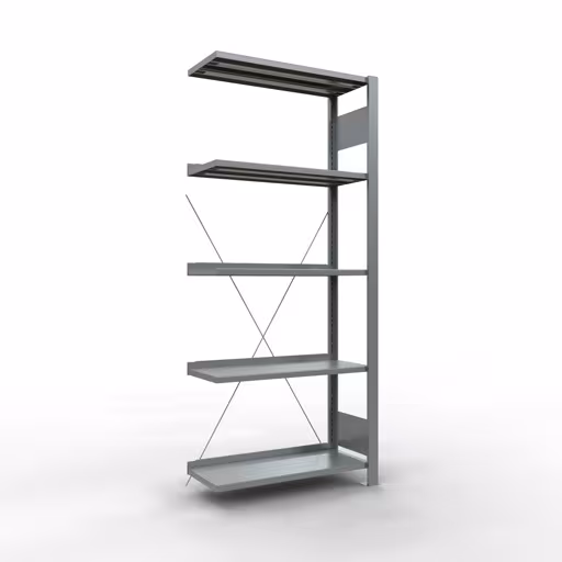 Figuur nr. 17 van het artikel aanbouwrekken, kantoorrekken, insteeksysteem MULTIplus85, 1800 x 750 x 300 mm, 5 legborden, kruisschoor, verzinkt, met aanslaglijst uit de productgroep kantoorrekken van Schulte Lagertechnik.