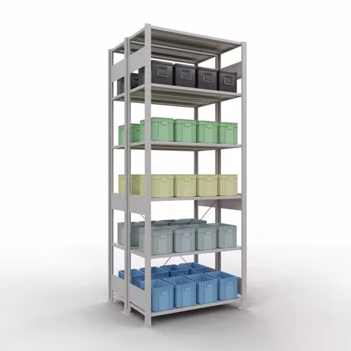 Productafbeelding nr. 10 van het artikel Basisplank, dubbele plank, plankinsteeksysteem MULTIplus150, 2500 x 1000 x (2x400) mm (HxBxD), 2x6 planken, kruisschoor, RAL 7035 lichtgrijs Afbeelding nr. 10 van het artikel basisplank, dubbele plank, legplank-insteeksysteem MULTIplus150, 2500 x 1000 x (2x400) mm, 2x6 legborden, kruisschoor, RAL 7035 lichtgrijs uit de productgroep legbordstellingen van Schulte Lagertechnik