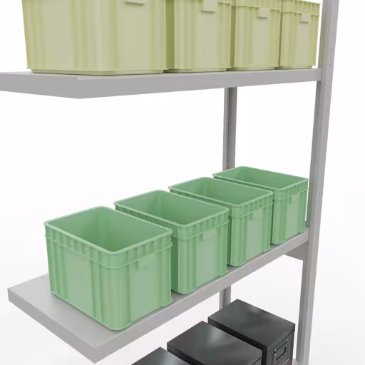 Figuur nr. 14 van het artikel aanbouwrekken, legbordstellingen, insteeksysteem MULTIplus250, 3000 x 1000 x 400 mm, 7 legborden, lengtestangen, RAL 7035 lichtgrijs uit de insteeksysteem productgroep van Schulte Lagertechnik.