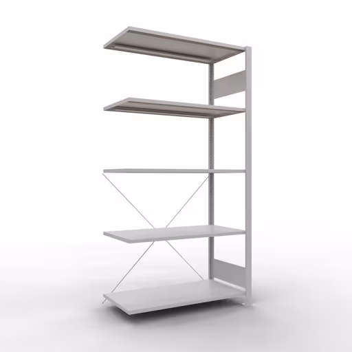 Aanbouwrekken, rekken, insteeksysteem MULTIplus150, 2000 x 1000 x 500 mm (HxBxD), 5 planken, kruisschoor, RAL 7035 lichtgrijs van Schulte Lagertechnik Aanbouwrekken, rekken, insteeksysteem MULTIplus150, 2000 x 1000 x 500 mm (HxBxD), 5 legborden, kruisschoor, RAL 7035 lichtgrijs, aanbouwplank, art.nr. 32655