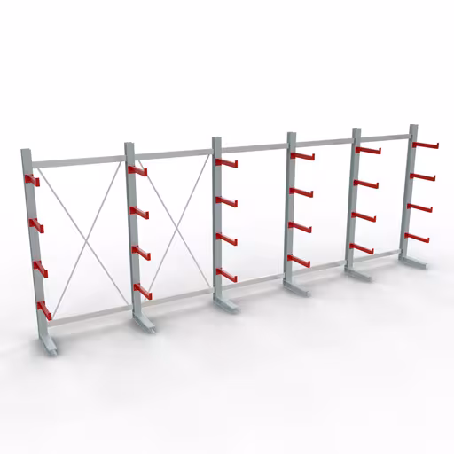 Afbeelding nr. 10 van het artikel K 3000 complete stelling, eenzijdig, 2500 x 6500 x 500 mm, RAL 7001 / RAL 3000, 5 opslagniveaus uit de productgroep draagarmstellingen van Schulte Lagertechnik