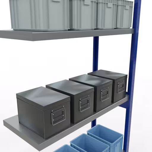 Productafbeelding nr. 13 van het artikel Aanbouwrekken, legbordstellingen, insteeksysteem MULTIplus250, 3000 x 1000 x 400 mm (HxBxD), 7 legborden, lengtestangen, RAL 5010 gentiaanblauw/verzinkt Afbeelding nr. 13 van het artikel aanbouwrekken, legbordstellingen, insteeksysteem MULTIplus250, 3000 x 1000 x 400 mm, 7 legborden, lengtestangen, RAL 5010 gentiaanblauw/verzinkt uit de productgroep insteeksysteem van Schulte Lagertechnik.