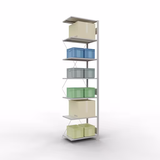 Productafbeelding nr. 6 van het artikel aanbouwrekken, legbordstellingen, insteeksysteem MULTIplus150, 3000 x 750 x 500 mm, 7 legborden, RAL 7035 lichtgrijs uit het assortiment insteeksysteem van Schulte Lagertechnik