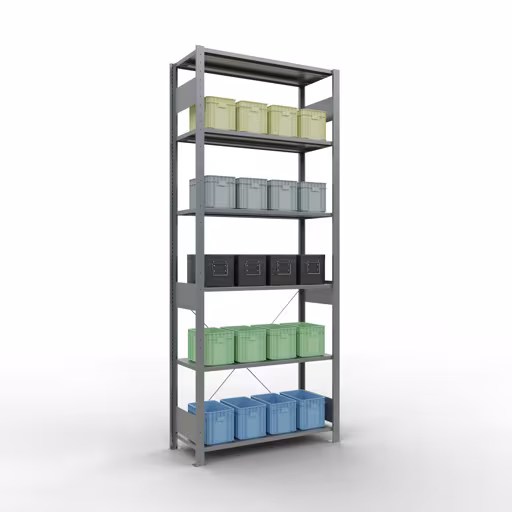 Productafbeelding nr. 14 van het artikel basisplank, legbord, insteeksysteem MULTIplus85, 2500 x 1000 x 400 mm (HxBxD), 6 legborden, kruisschoor, verzinkt Figuur nr. 14 van het artikel basisrek, legplank-insteeksysteem MULTIplus85, 2500 x 1000 x 400 mm, 6 legborden, verzinkt uit de productgroep insteeksysteem van het merk Schulte Lagertechnik.