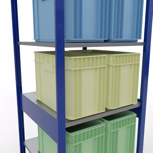 Extra afbeelding van het artikel basisplank, legplank, insteeksysteem MULTIplus150, 2500 x 750 x 800 mm, 6 legborden, RAL 5010 gentiaanblauw/verzinkt/verzinkt vanaf basisplank