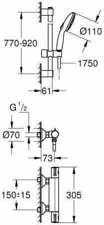 Technische Zeichnung 4077137 GROHE thermostatische douchemengkraan Grohtherm 800 34566_2 met doucheset 900 mm chroom