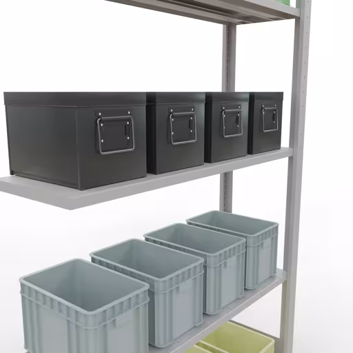 Productafbeelding nr. 13 van het artikel Aanbouwrekken, legbordstellingen, insteeksysteem MULTIplus85, 2000 x 1000 x 300 mm (HxBxD), 5 legborden, lengtestangen, RAL 7035 lichtgrijs Figuur nr. 13 van het artikel aanbouwrekken, legbordstellingen, insteeksysteem MULTIplus85, 2000 x 1000 x 300 mm, 5 legborden, RAL 7035 lichtgrijs uit de productgroep insteeksysteem van het merk Schulte Lagertechnik.