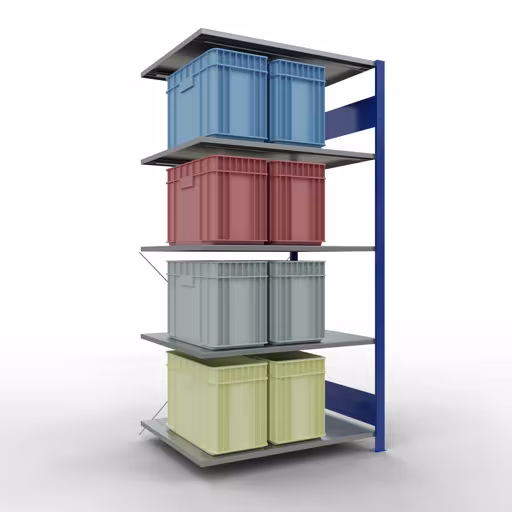 Aanbouwrekken, rekken, insteeksysteem MULTIplus150, 2000 x 1000 x 800 mm (HxBxD), 5 legborden, kruisschoor, RAL 5010/verzinkt met artikelnr. 12585-B Aanbouwrekken, rekken, insteeksysteem MULTIplus150, 2000 x 1000 x 800 mm, 5 legborden, RAL 5010/verzinkt van Schulte Lagertechnik uit de categorie insteeksystemen