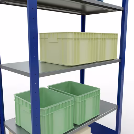 Productafbeelding nr. 14 van het artikel basisplank, legbord, insteeksysteem MULTIplus85, 2000 x 1000 x 500 mm (HxBxD), 5 legborden, lengtestangen, RAL 5010 gentiaanblauw Figuur nr. 14 van het artikel basisrek, legplank-insteeksysteem MULTIplus85, 2000 x 1000 x 500 mm, 5 legborden, RAL 5010 gentiaanblauw uit de productgroep insteeksysteem van het merk Schulte Lagertechnik.