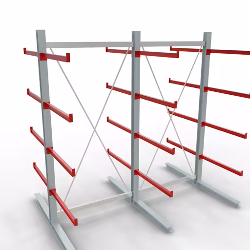 Figuur nr. 7 van het artikel K 6000 complete stelling, dubbelzijdig, 3000 x 3000 x 2x 1000 mm, RAL 7001 / RAL 3000, 5 opslagniveaus uit de productgroep draagarmstellingen van het merk Schulte Lagertechnik.