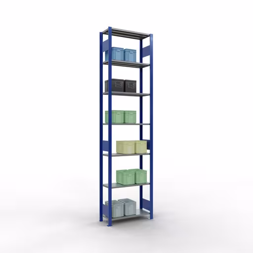 Extra afbeelding van het artikel Basisplank, legbord, insteeksysteem MULTIplus150, 3000 x 750 x 300 mm, 7 legborden, lengtestangen, RAL 5010 gentiaanblauw/verzinkt/verzinkt Extra afbeelding van het artikel Basisplank, legplank, insteeksysteem MULTIplus150, 3000 x 750 x 300 mm, 7 legborden, lengtebalk, RAL 5010 gentiaanblauw/verzinkt/verzinkt vanaf basisplank