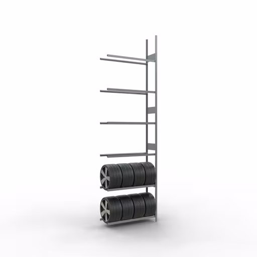 Afbeelding nr. 12 van het artikel aanbouwrek, wielen-/bandenrek, 4500 x 1300 x 400 mm, verzinkt, 6 opslagniveaus met 150 kg vakbelasting per niveau uit de productgroep legbordstellingen van Schulte Lagertechnik