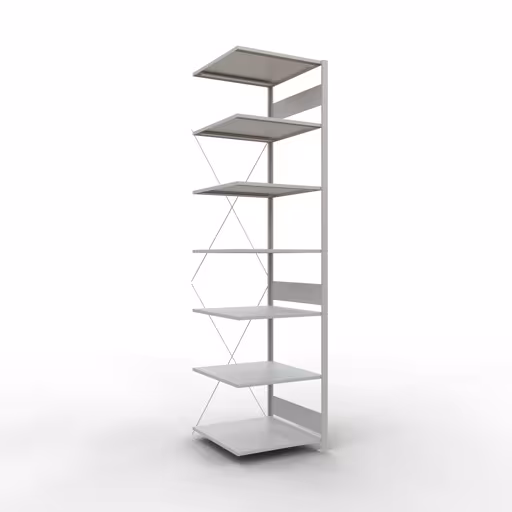 Aanbouwrekken, rekken, insteeksysteem MULTIplus150, 3000 x 750 x 800 mm (HxBxD), 7 planken, kruisschoor, RAL 7035 lichtgrijs van Schulte Lagertechnik Aanbouwrekken, legborden, insteeksysteem MULTIplus150, 3000 x 750 x 800 mm (HxBxD), 7 legborden, kruisschoor, RAL 7035 lichtgrijs, aanbouwplank, art.nr. 32687-75