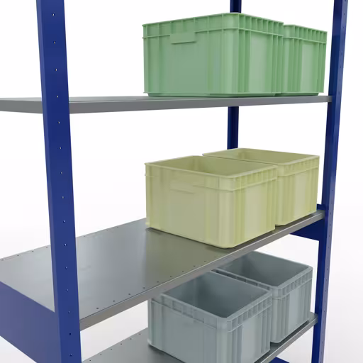 Basisstelling, legbordstelling, insteeksysteem MULTIplus150, 2500 x 1300 x 500 mm (HxBxD), 6 legborden, lengtestangen, RAL 5010 gentiaanblauw/verzinkt met de GTIN 4004514280442 Basisplank, legbord, insteeksysteem MULTIplus150, 2500 x 1300 x 500 mm, 6 legborden, RAL 5010 gentiaanblauw/verzinkt van Schulte Lagertechnik met het artikelnr. 12751-130-LR-B